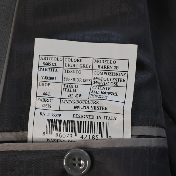 Caravelli 48L 40x38 Gray Super 150s Harry Mens Jacket Pants Suit - Picture 5 of 12